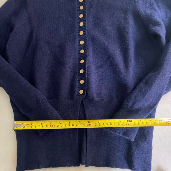 Commence Navy Blue Cardigan Sweater Gold Button Down Preppy Chic Quiet Luxury - Picture 5 of 9